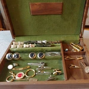 Vintage cufflinks and tie bars with box